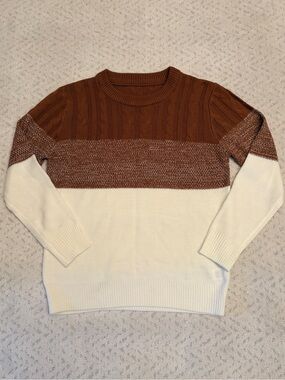 Manfinity Colorblock Crewneck Sweater Size XL Brown White Knit Fall Harvest